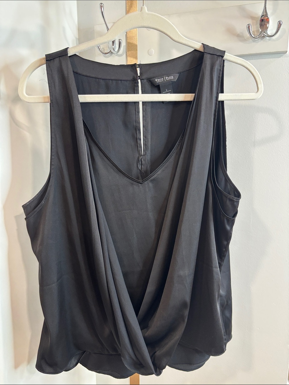 White House Black Market Black Draped V-Neck Sleeveless Camisole
